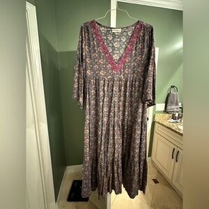 NATURAL LIFE Floral Long Sleeve Dress with Pink and Blue Tones